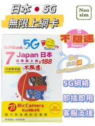 日本 真•無限上網【7日全程 5G不限速】雙網絡 Softbank+KDDI 極高速 無限數據卡 上網卡 電話卡 旅行電話咭 Data Sim咭