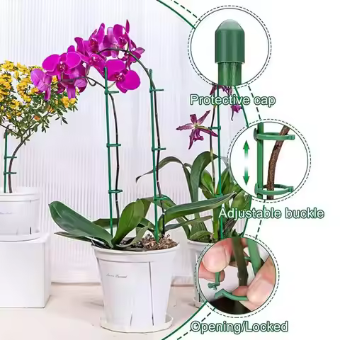 10Pcs Plant Support Stakes 12 Inch Green Plant Sticks With Adjustable Retaining Ring Indoor Outdoor