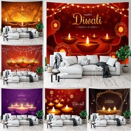 Happy Deepavali Wall Tapestry with Clips Happy Diwali Polyester Tapestries Bedroom Wall Hanging Tapestry Room Decoration Gift (With Clip)