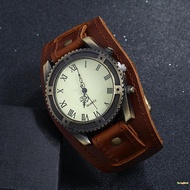 Fashion Quartz Male Watch Roman Numbers Vintage PU Leather Wristwatch for Home Office Working