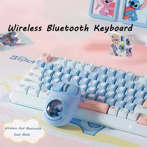 Kawaii Stitch Bluetooth Wireless Keyboard Cartoon Dual-Mode Keyboard for Macbook Laptop Theme Keycap