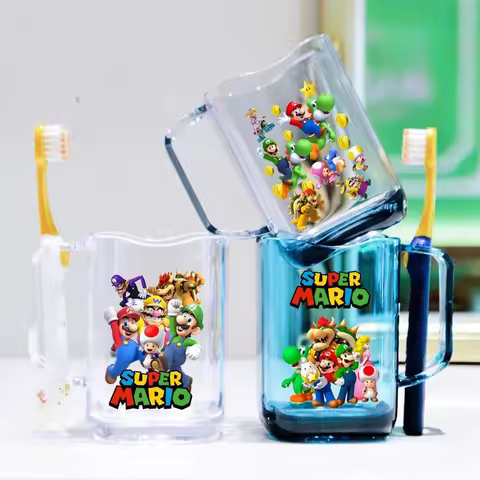 Super Mario Bros Toothbrush Cup Anime Children Wash Brush Cup Mouthwash Cup Bathroom Supplies Travel