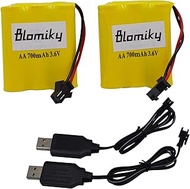 Blomiky 2 Pack 3.6V 700mAh AA Nicd Rechargeable Battery Pack with SM-2P 2 Pin Plug and USB Charger C