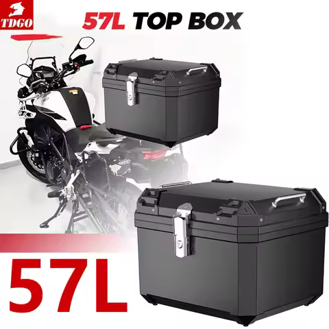 57L Motorcycle Tail Box Top Case Lockable Luggage Helmet Storage Rear Tour Box Waterproof Storage Wi