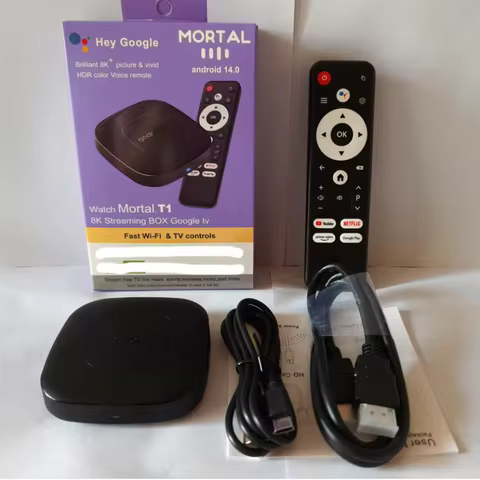 Mortal T1 TV Box Android 14.0 OS Allwinner H313 Quad Core HDR10+ 4K 2GB RAM 16GB ROM 2.4G&5G Wifi Ho