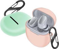 [2 Pack] easyBee Case Compatible with Bose QuietComfort Earbuds II/QuietComfort Ultra Wireless Earbuds Cover with 2 Keychain, Soft Liquid Silicone Ultra Thin Shockproof Protective Kit - Pink Green