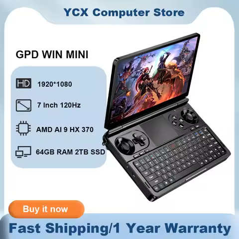 GPD WIN MINI AI 9 HX 370 7 Inch 120Hz Handheld GamePad Tablet 64GB RAM 2TB M.2 NVMe 2280 SSD 555g Po