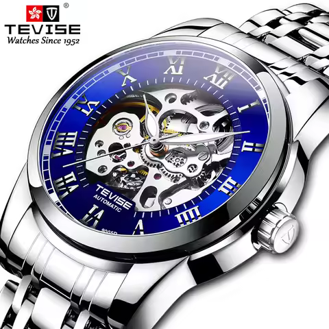 TEVISE 9005 Top Brand Men Automatic Mechanical Watch All Stainless Steel Luxury Transparent Mechanic