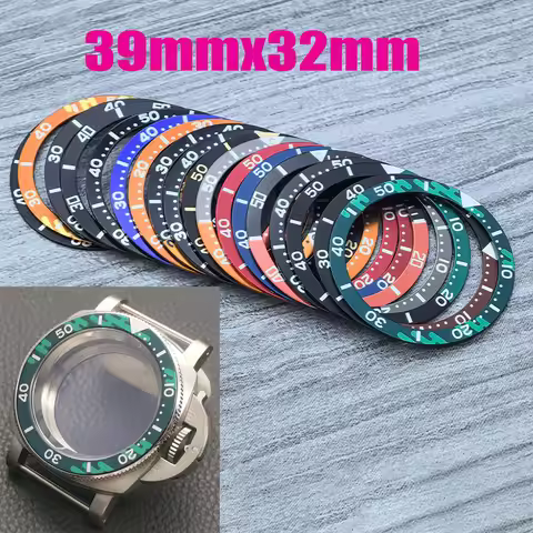 39mmx32mm Flat Aluminum Bezel Insert Fit for SKX 6105 6309 Turtle Watch Cases NH35 NH36 Case Watch B