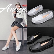 ✨READY STOCK✨ 8299 NURSE black White PU Wedges Platform Shoes simple round toe loafers