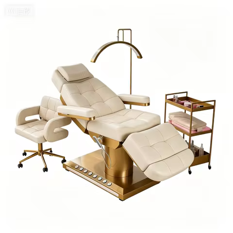 Luxury Golden Base Electric Beauty Bed Leather Massage Bed Salon Facial Eyelash Lash Bed With Lights