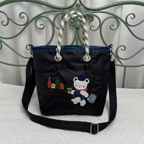Familiar Embroidery Bear Women Bag Japan Popular Bag Handbag Tote Casual Computer Crossbody Bag