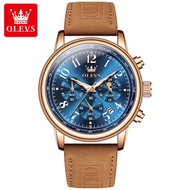 OLEVS 2912 Men Quartz Casual Watch Gift Round-dial Genuine Leather Watchband Wristwatch Calendar Sma