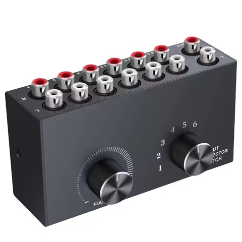 6 Way Audio Switcher Selector RCA Audio Bi-Directional Switcher Selector Audio Switch Splitter With 