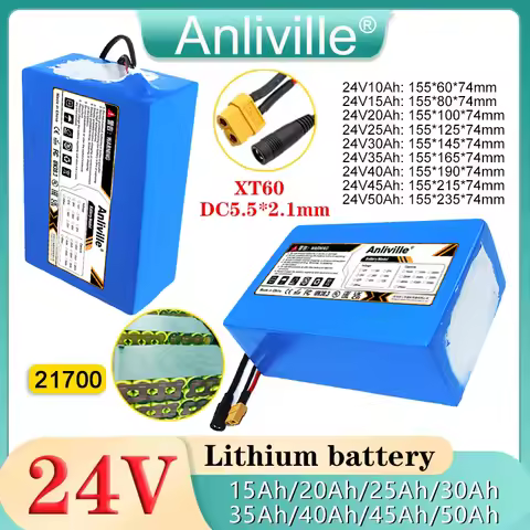 24V 50Ah 45Ah 40Ah 35Ah 30Ah 25Ah 20Ah 15Ah 10Ah 21700 Lithium Battery Pack 7S10P 1000W High Power f