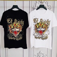 Ed Hardy Ed Hardy classic gold tiger head round neck T-shirt Short-sleeved top