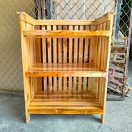 ☀JA☀ ชั้นวางของไม้สัก 3 ชั้น 56*32 สูง 70 ซม. (ก*ย*ส) ชั้นรองเท้า/ชั้นวางไมโครเวฟ สีเคลือบเงา ✅มีรับ