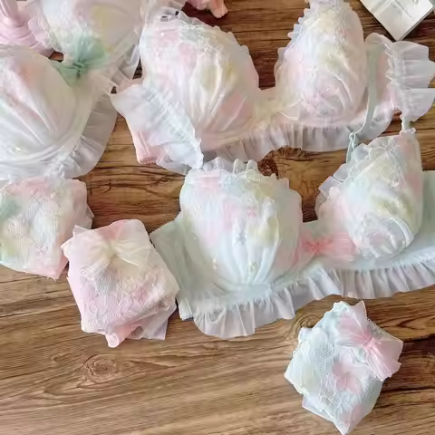 Japanese cute ultra Thin Cup beautiful sunflower embroidery college student girl push up bra set 70 