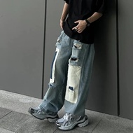 Nam Vintage Miếng Dán Cường Lực Quần Jean Mỹ Cao Cấp Phong Cách Đường Phố Dáng Rộng Quần Dài Xuân Hè