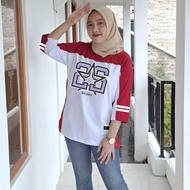 Women's 7/8 Sleeve Oversized T-shirt, Women's Striped Baseball Number Sporty T-shirt