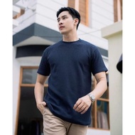 Beppu Knit Waffle T-Shirt In Navy - Men's Plain Waffle T-Shirt Darkbiru