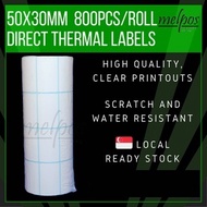 [Melpos] 800 pcs Thermal Sticker Label Roll 50x30mm / 50 mm x 30 mm / 50 x 30 mm / 50x30 Thermal Lab