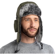 Topi Trapper Lelaki ZffXH, Topi Bomber Ushanka Aviator Hunter Berbulu Palsu Musim Sejuk dengan Penut