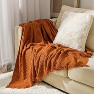 Woven Solid Throw Blanket with Tassel Plain Color Waffle Embossed Blanket Nordic Blankets for Bed So