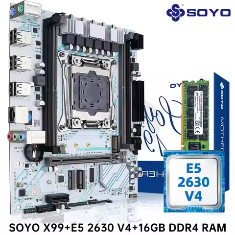 SOYO X99 Motherboard LGA 2011-3 Set Kit Xeon E5 2630 V4 CPU Processor 16G=1*16G DDR4 REG ECC RAM Mem