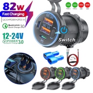 New 4 Port Car Cigarette Lighter Charger Socket Dual QC3.0 Dual PD Fast Charging with Mount Hole & B