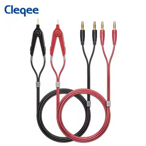 Cleqee P70075A Meter Test Leads Terminal Kelvin Clips Cable Wires to 4mm Banana Plugs Gold-Plated 1.