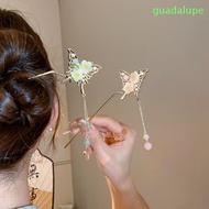 GUADALUPE Butterfly Hair Stick, Tassels Pearl Hanfu Hair Chopsticks, Elegant Flower Hair Accessories Hanfu Ornament Chinese Style Hairpin Summer