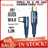 Mcdodo Type C to Type C PD QC 4.0 100W 5A Quick Charge Cable CA-8320 1.2m 90 Degree Compatible For Android Macbook