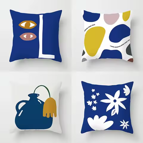 45x45cm Abstract Geometric Mountain Pillowcase Blue Polyester Sofa Hotel Office Seat Cushion Cover H