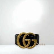 Gucci皮帶 黑色牛皮復古金GG logo皮帶400593
