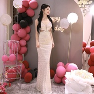 FW24-29120 Women's Party Dress. Women's Light Luxury Sparkling Sequins Suspender Long Evening Dress