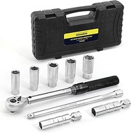 9-Piece Spark Plug Socket Set with 3/8 Inch Drive Click Torque Wrench,72 Tooth 10-45 Ft.Lbs (13.5-61