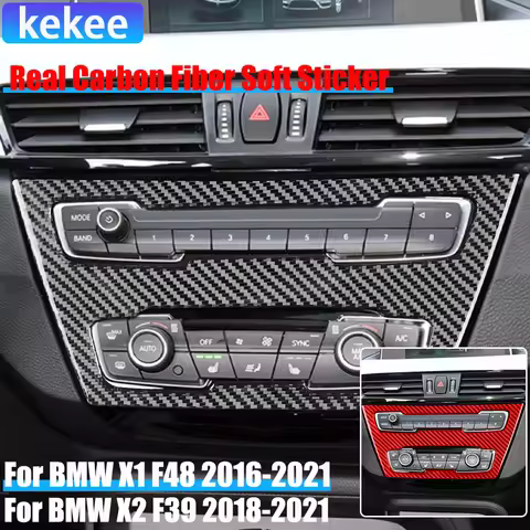 Real Carbon Fiber Car Accessories Center Console Radio Climate Trim Cover Soft Sticker For BMW X1 F4