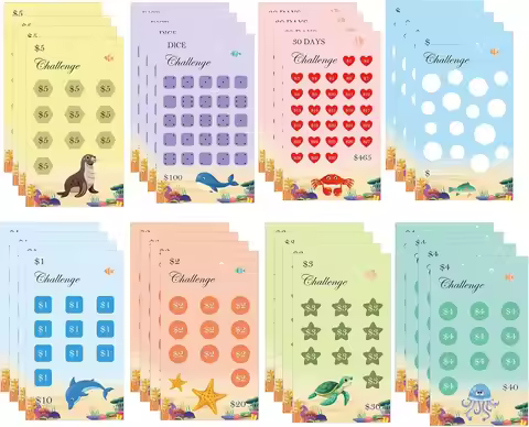 32 Pcs Savings Challenge Trackers Money Saving Wallet Budget Savings Cards for Cash Envelope 5.9x3.4