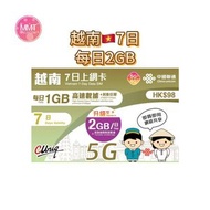 越南【7日每日2GB之後限速】5G/4G極高速 無限數據咭 上網咭 旅行電話咭 Data Sim咭