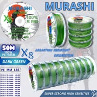 PE MURASHI X8 Fishing Line 50M Length Connecting 100% PE Fiber Ready Size PE 0.6 - 8.0 Super Strong 