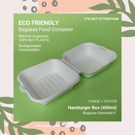 Bagasse 6" 450Ml Burger Box White Food Container