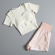 Abs Training Suit With croptop Shirt And Shorts pastel Colors