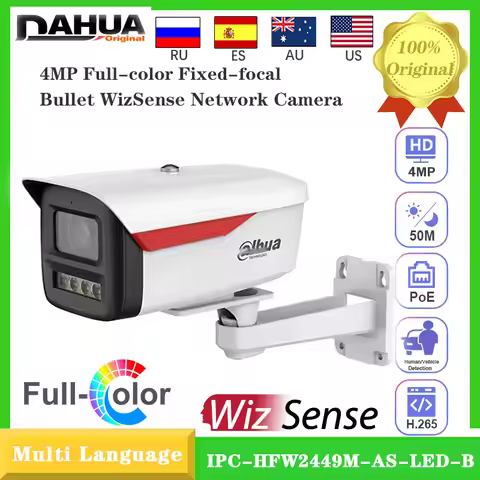 Dahua 4MP IPC-HFW2449M-AS-LED-B IP Camera Full-color POE Bullet Built-in MIC Alarm I/O SD Card Slot 