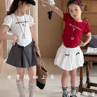 [T641C3.126 Next Day Delivery] Korean Style Bowknot Girls Short-Sleeved Tops Children's Clothes Girl