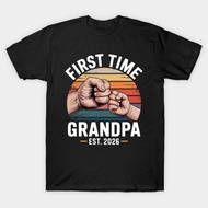 First Time Grandpa Est 2026 ✨ New Grandparent Announcement T-shirt 100% Cotton kaos untuk ayah lelak