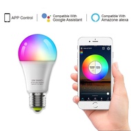หลอดไฟ LED อัจฉริยะหลอดไฟ9W เปลี่ยนสีแสง Wifi E27 RGB หลอดไฟควบคุมเสียงทำงานร่วมกับหรี่แสงได้รองรับ