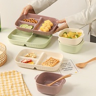 3-Pieces Ceramic One Person Striped Dinner Plate Double Ear Bowl Spoon Set Ceramic Divided Plate Bre