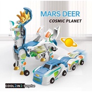 2-in-1 Magnetic Mars Deer Toy, Bumper Car Toy ,Car to Cosmic Deer Figure, Interactive Planet Themed 