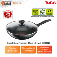 Tefal Cook & Clean Wok Pan 28cm Black With Lid B22572 Thermo-signal technology Ergonomic stay B22572